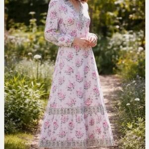 Sunny Spirit Women's Maxi Pink Floral Spring, Summer Dress NWT Size L